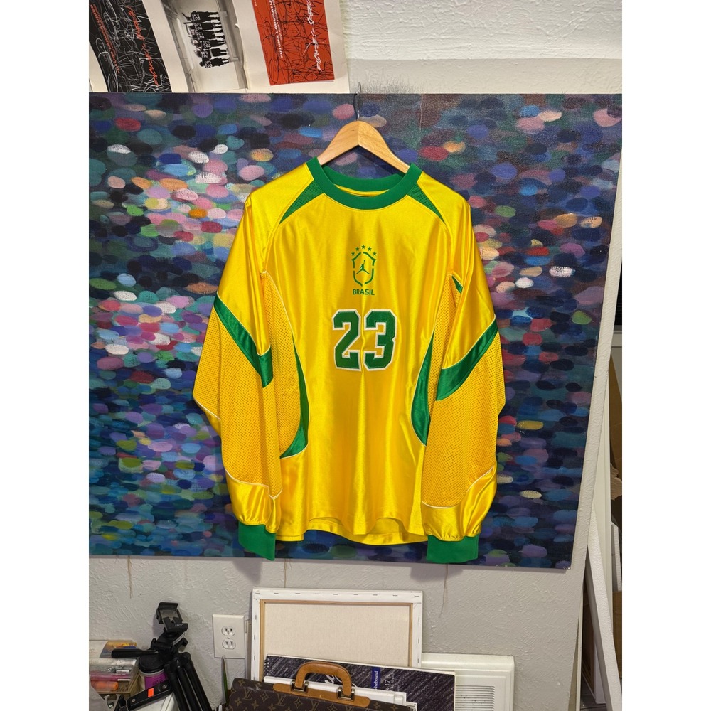 Jordan Brand Brasil Jersey Long Sleeve Yellow Green 23 Mens XL